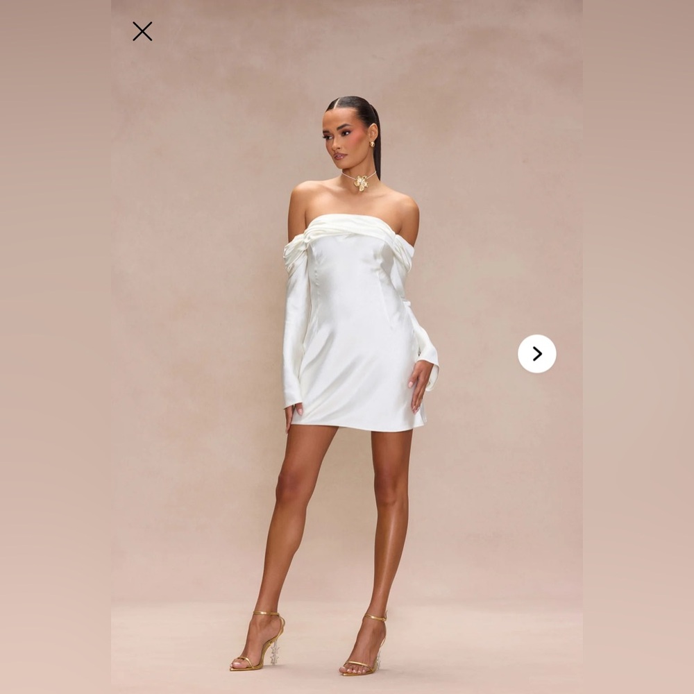 Off-Shoulder Satin Mini Dress- Ivory